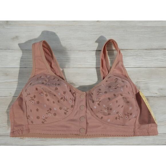 Bra 38B/40B NWT (Tag 46/105) Peach Sand Floral Easy Front-Closure Snaps Wireless - Picture 1 of 6